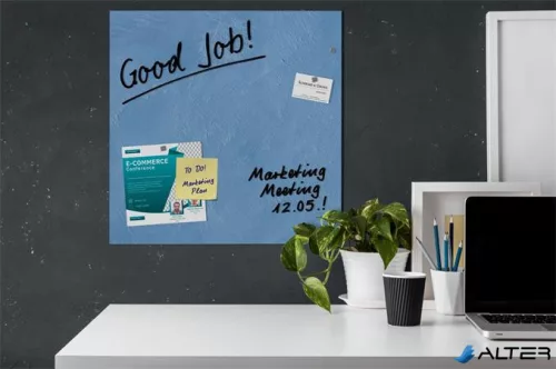 Mágneses üvegtábla, 48x48x1,5 cm, SIGEL 'Artverum® ', kék struktúrált minta, matt