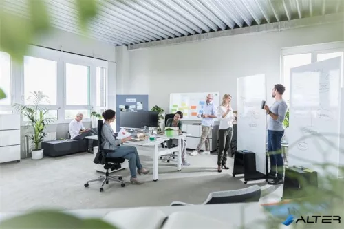 Moderációs textiltábla, alumínium kerettel, 90x180 cm, kétoldalas, SIGEL, 'Meet up', szürke