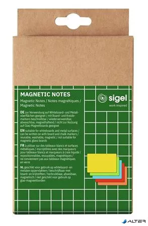 Mágneses jegyzetlap csomag, 10x15 cm, 25 db, SIGEL, vegyes színek