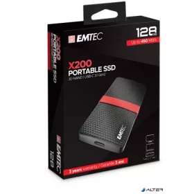   SSD (külső memória), 128GB, USB 3.2, 420/450 MB/s, EMTEC "X200"
