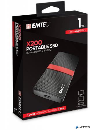 SSD (külső memória), 1TB, USB 3.2, 420/450 MB/s, EMTEC 'X200'
