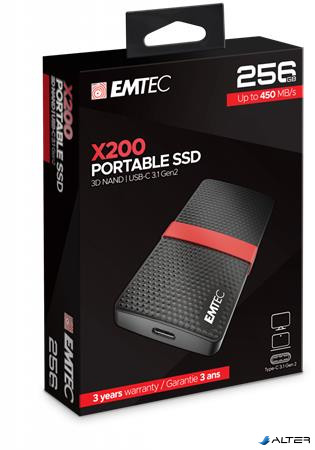 SSD (külső memória), 256GB, USB 3.2, 420/450 MB/s, EMTEC "X200"
