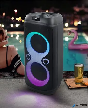 Hangszóró, Bluetooth, mikrofonnal, LED fényekkel, 600W, MUSE "M-1937DJ", fekete
