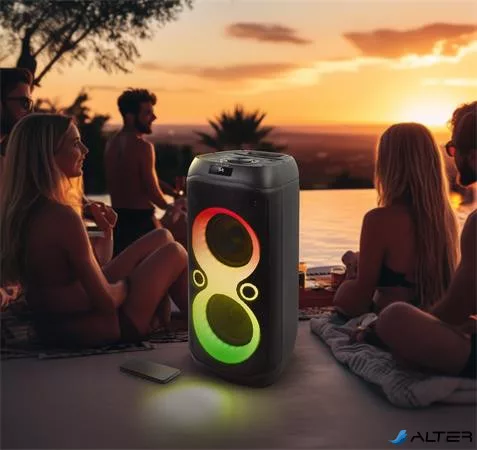Hangszóró, Bluetooth, mikrofonnal, LED fényekkel, 600W, MUSE "M-1937DJ", fekete