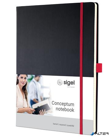 Jegyzetfüzet, exkluzív, A4, kockás, 97 lap, keményfedeles, SIGEL "Conceptum Red Edition", fekete-piros