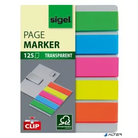   Jelölőcímke, műanyag, 5x25 lap, 12x50 mm, klippel, SIGEL 'Clip', vegyes szín