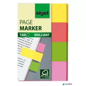   Jelölőcímke, papír, 4x40 lap, 20x50 mm, SIGEL 'Brilliant', vegyes szín