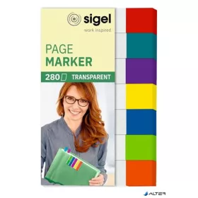   Jelölőcímke, műanyag, 7x40 lap, 12x50 mm, SIGEL "Clear Mini", vegyes szín