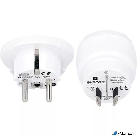 Adapter, Ausztráliába, Kínába, Európába utazóknak, földelt, SKROSS