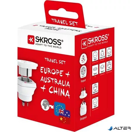 Adapter, Ausztráliába, Kínába, Európába utazóknak, földelt, SKROSS