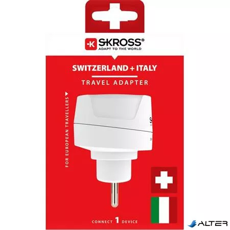 Adapter, Svájcba, Olaszországba, Brazíliába utazóknak, földelt, SKROSS