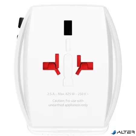 Adapter, világutazóknak, 1xUSB-A, 1xUSB-C PD, 65W, USB-C kábel, SKROSS