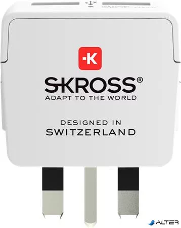 Adapter, Egyesült Királyságba utazóknak, USB, földelt, SKROSS