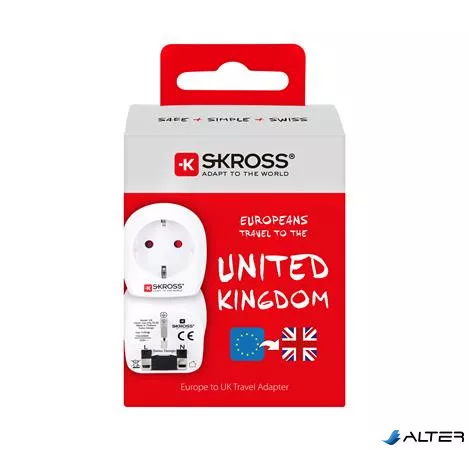 Adapter, Egyesült Királyságba utazóknak, földelt, SKROSS