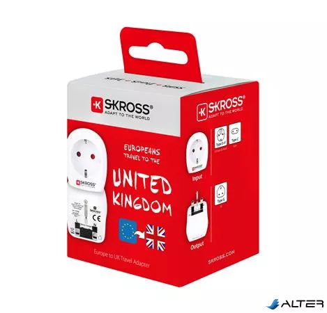 Adapter, Egyesült Királyságba utazóknak, földelt, SKROSS