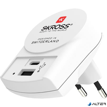 Hálózati töltő, 1xUSB-A, 1xUSB-C, SKROSS
