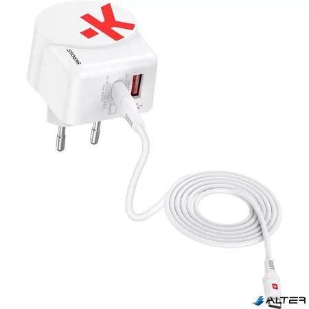 Hálózati töltő, 1xUSB-A, 1xUSB-C, PD, 45W, GaN, USB-C kábel, SKROSS