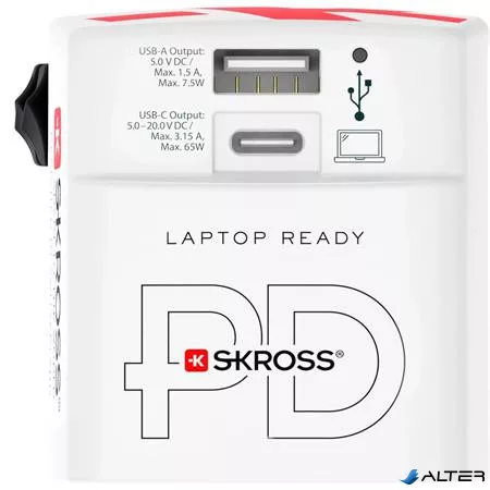Hálózati töltő, világutazóknak, 1xUSB-A, 1xUSB-C PD, 65W, USB-C kábel, SKROSS