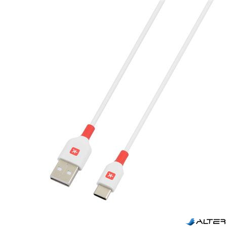 Töltőkábel, USB-A/USB-C,  2m, SKROSS, fehér