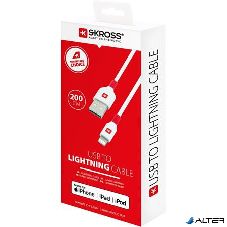 USB kábel, USB-A - Lightning (Apple), 2m, SKROSS, fehér