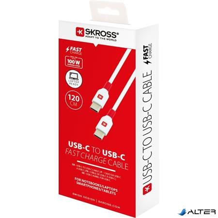 USB kábel, USB-C - USB-C, 1,2m, 100W, SKROSS, fehér