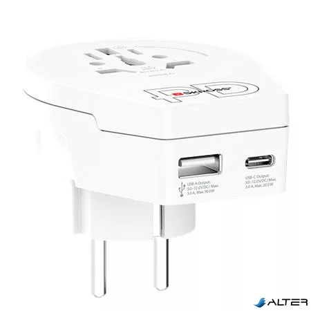 Adapter, Európába utazóknak, USB-C + USB-A, SKROSS
