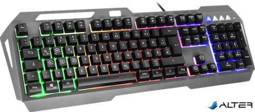 Billentyűzet, vezetékes, gaming, fém, USB, HUN, SPEEDLINK "LUNERA RGB Rainbow", fekete