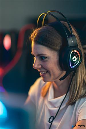 Fejhallgató, mikrofonnal, vezetékes, gaming, 2x3.5 mm jack + USB-A, SPEEDLINK 'Voltor LED', fekete