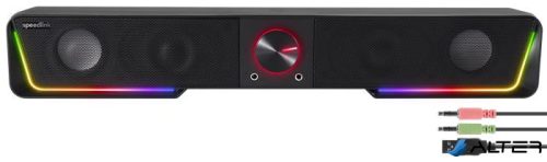 Hangszóró, 12W, 2x3.5 mm jack + USB-A, SPEEDLINK "GRAVITY RGB Stereo Soundbar", fekete