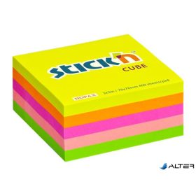   Öntapadó kockatömb, 76x76mm, 400 lap, STICK N, neon szivárvány