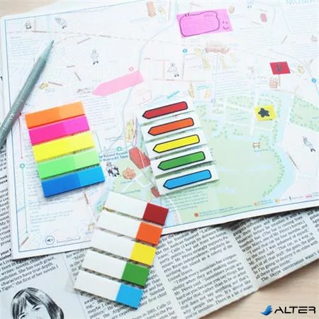 Jelölőcímke, műanyag, 5x25 lap, 45x12 mm, STICK N, neon színek