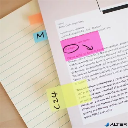 Jelölőcímke, műanyag, 5x25 lap, 45x12 mm, STICK N, neon színek