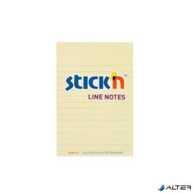   Öntapadó jegyzettömb, vonalas, 152x101 mm, 100 lap, STICK N, pasztellsárga