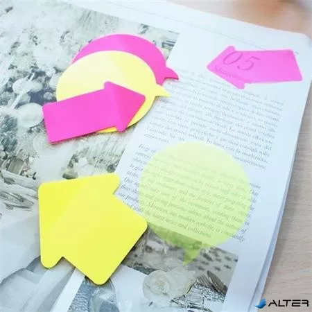 Jelölőcímke, nyíl, műanyag, 2x30lap, 76x50mm, STICK N, neon színek