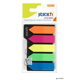  Jelölőcímke, műanyag, nyíl, 5x25 lap, 42x12mm, STICK N, neon színek