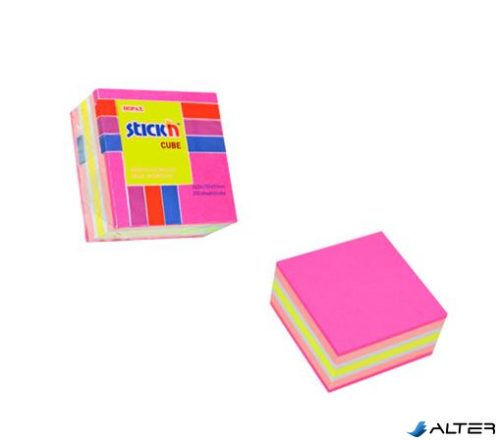 Öntapadó jegyzettömb, 51x51 mm, 250 lap, STICK N, neon rózsaszín