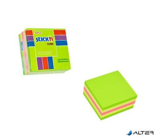 Öntapadó jegyzettömb, 51x51 mm, 250 lap, STICK N, neon zöld