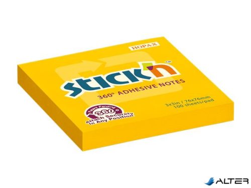Öntapadó jegyzettömb, 76x76 mm, 100 lap, STICK N „360°, narancs
