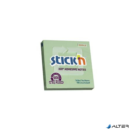 Öntapadó jegyzettömb, 76x76 mm, 100 lap, STICK N „360°, zöld