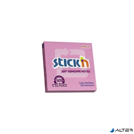 Öntapadó jegyzettömb, 76x76 mm, 100 lap, STICK N „360°, rózsaszín