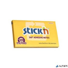   Öntapadó jegyzettömb, 76x127 mm, 100 lap, STICK N „360°, sárga