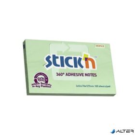   Öntapadó jegyzettömb, 76x127 mm, 100 lap, STICK N „360°, zöld
