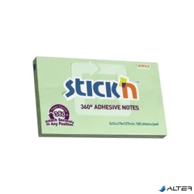   Öntapadó jegyzettömb, 76x127 mm, 100 lap, STICK N „360°, zöld