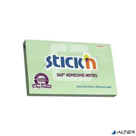 Öntapadó jegyzettömb, 76x127 mm, 100 lap, STICK N „360°, zöld