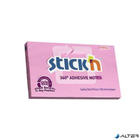   Öntapadó jegyzettömb, 76x127 mm, 100 lap, STICK N „360°”, rózsaszín