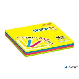   Öntapadó jegyzettömb, 76x76 mm, 100 lap, STICK N 'Magic Pad' neon színek