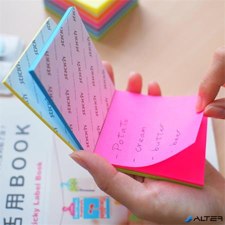 Öntapadó jegyzettömb, 76x76 mm, 100 lap, STICK N 'Magic Pad' neon színek