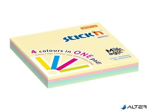 Öntapadó jegyzettömb, 76x76 mm, 100 lap, STICK N 'Magic Pad' pasztell színek