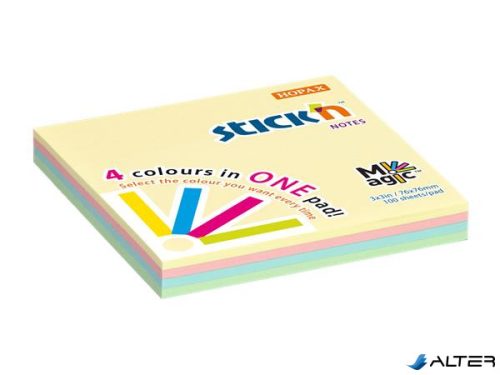 Öntapadó jegyzettömb, 76x76 mm, 100 lap, STICK N "Magic Pad" pasztell színek