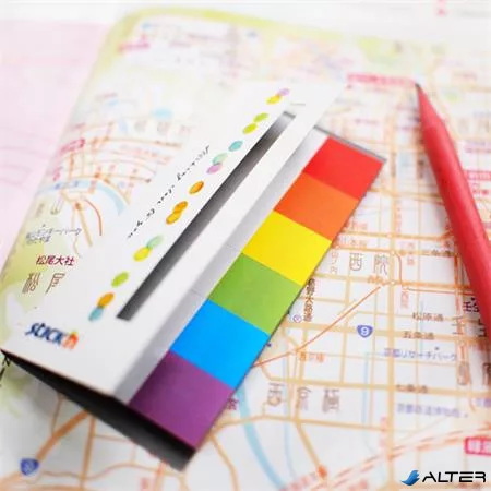 Jelölőcímke, papír, 7x30 lap, 45x15 mm, STICK N, szivárvány színek